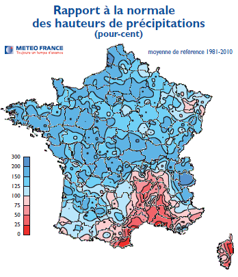 Ecart précipitations décembre 2012