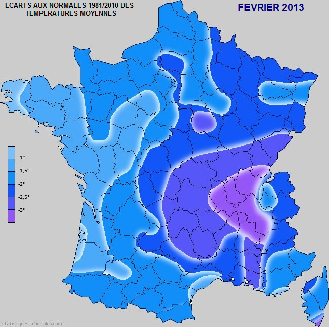 Ecarts aux normales 1981/2010 des températures moyennes