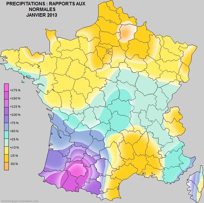 Ecart précipitations janvier 2013